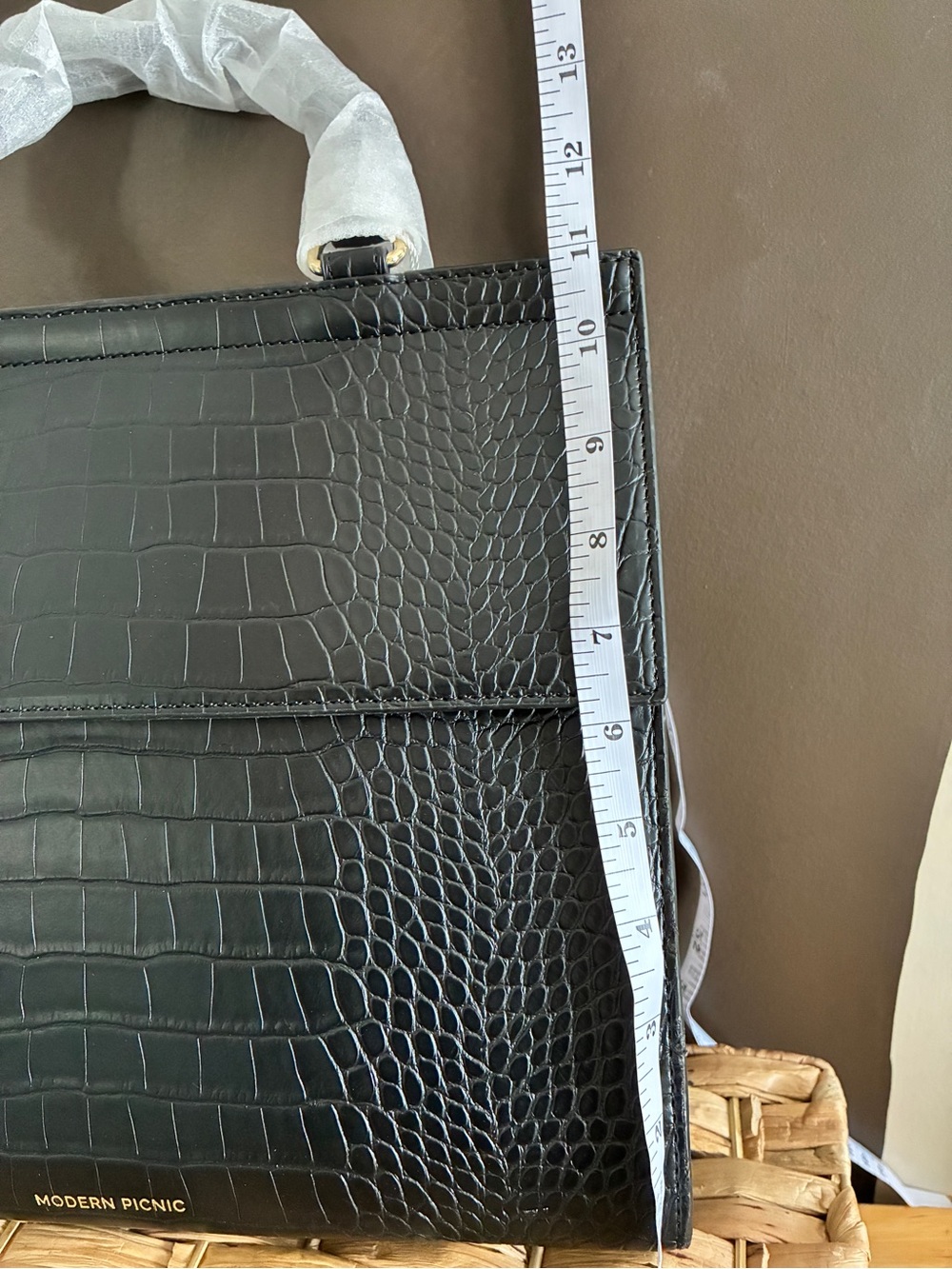 NWT Modern Picnic Large Luncher Black Croc Vegan Leather Lunch Bag - Picture 13 of 14